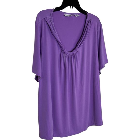 Sag Harbor Woman 3X Purple Stretch Top Ruched Neck Short Sleeve Blouse - Picture 5 of 12